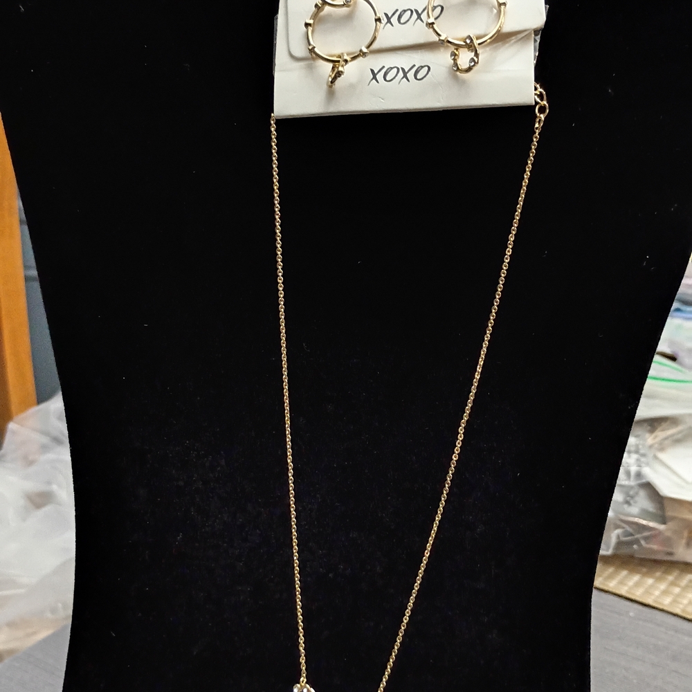 XOXO Gold Tone Pendant Necklace and Hoop Earring Set - Gold
